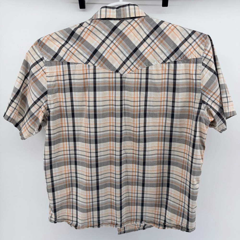Prana Plaid Short Sleeve Pearl Snap Shirt Organic Cotton Western Large Orange - Picture 3 of 7